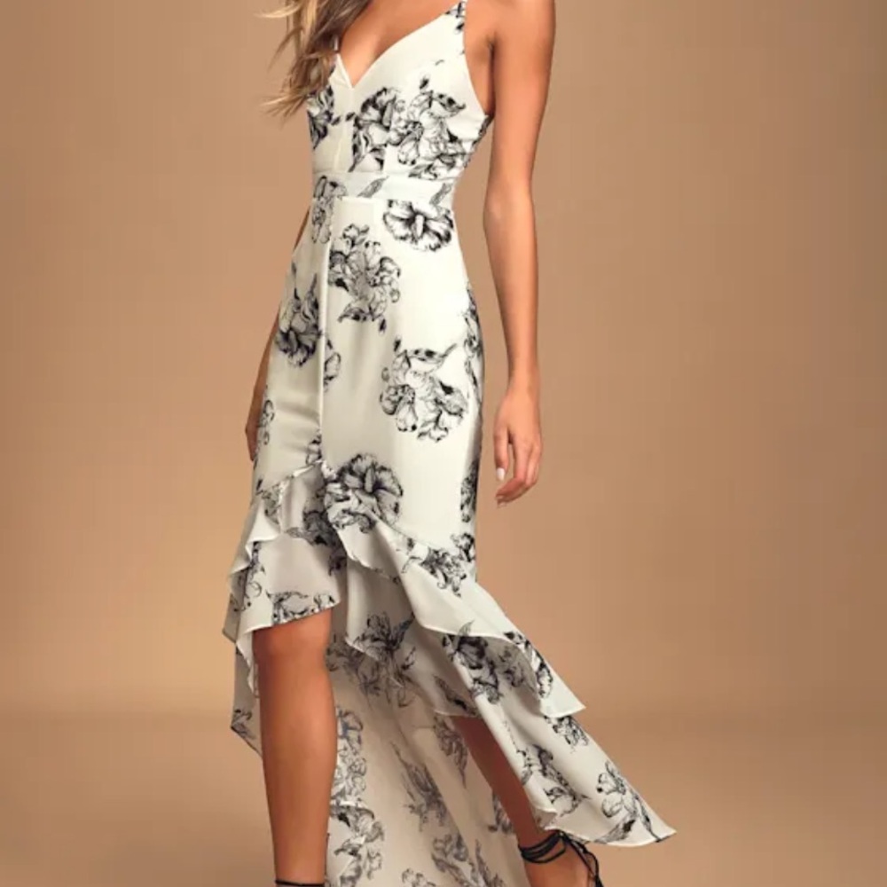 Lulu's White Floral High-Low Ruffled Slip Dress